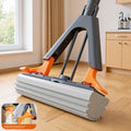Self-Wringing Sponge Mop, 2-Section Squeeze Design with U-Shaped Grooved Sponge Head for Deep Cleaning