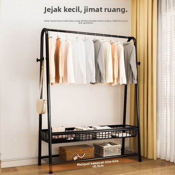 Freestanding Garment Rack with Storage Basket, Heavy Duty Metal Clothes Rack with Double Hanging Rods