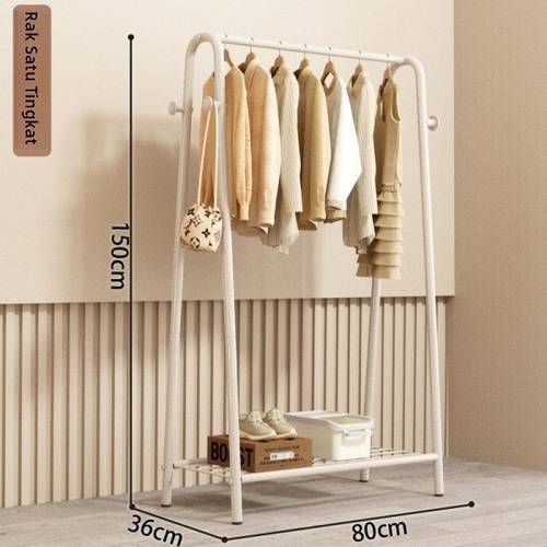 Freestanding Garment Rack with Storage Basket, Heavy Duty Metal Clothes Rack with Double Hanging Rods