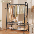 Freestanding Garment Rack with Storage Basket, Heavy Duty Metal Clothes Rack with Double Hanging Rods