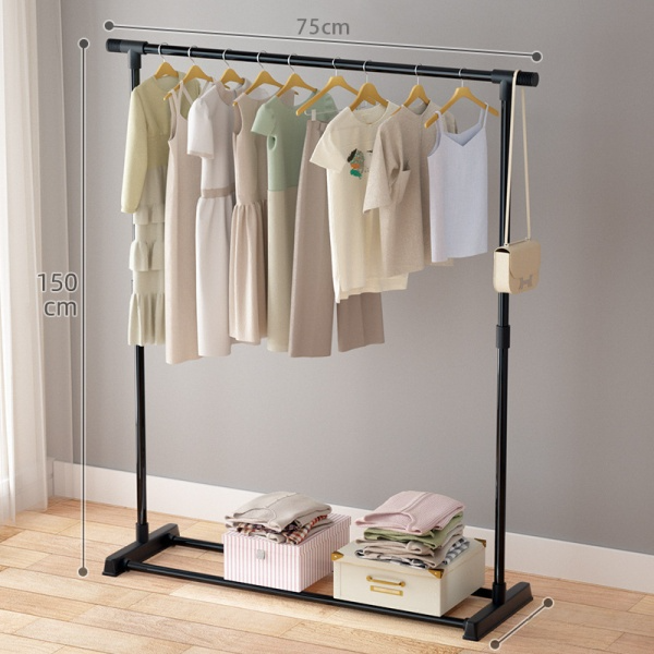 Freestanding Garment Rack with Storage Basket, Heavy Duty Metal Clothes Rack with Double Hanging Rods