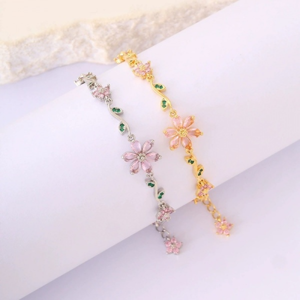 Floral Design Bracelet for Women - Silver & Gold Tone, Flower Charm