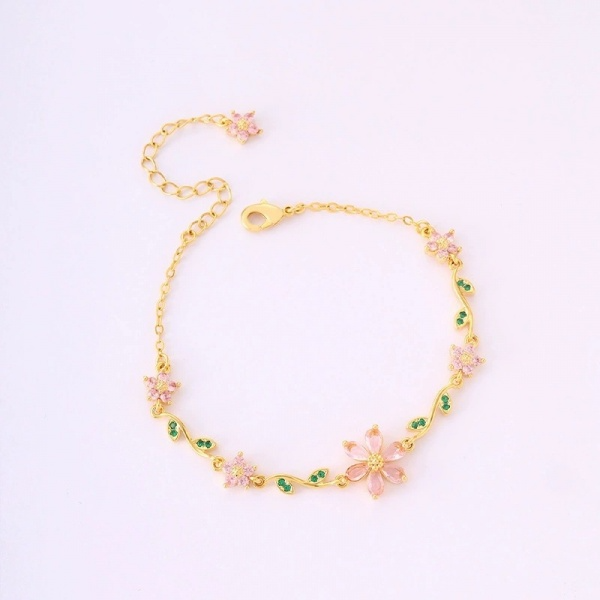 Floral Design Bracelet for Women - Silver & Gold Tone, Flower Charm
