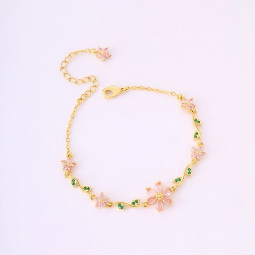 Floral Design Bracelet for Women - Silver & Gold Tone, Flower Charm