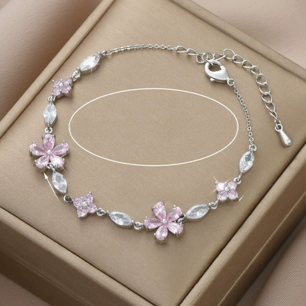 Floral Design Bracelet for Women - Silver & Gold Tone, Flower Charm