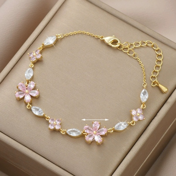 Floral Design Bracelet for Women - Silver & Gold Tone, Flower Charm