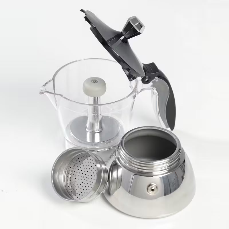 transparent tabletop espresso maker, stainless steel moka pot