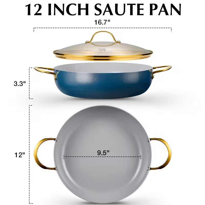12 Inch Nonstick Large Deep Frying Pan with Lid