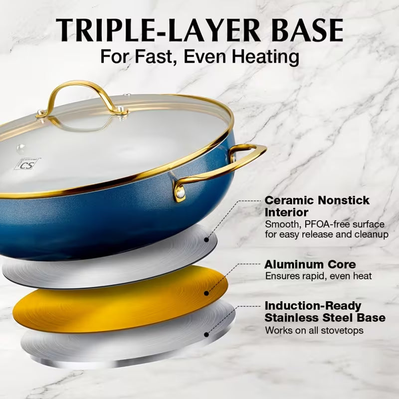 12 Inch Nonstick Large Deep Frying Pan with Lid