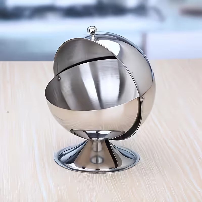 1pc FARIDABIO Stainless Steel Sphere Storage Jar - Space-Saving Organizer with Flip-Top Lid, Food-Safe Desktop Container for Kitchen